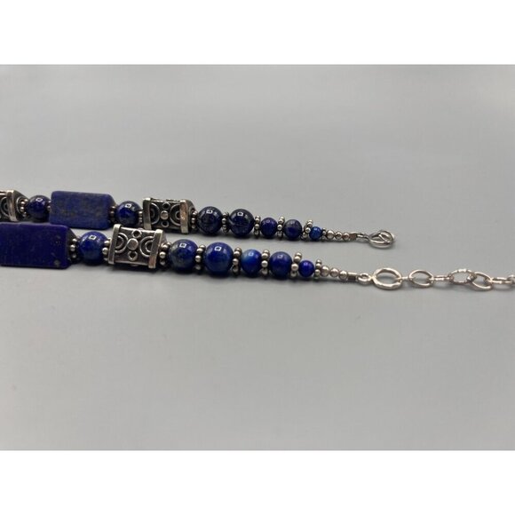 Lapis Lazuli Bead Bracelet Sterling Silver Set of 2 Blue Stone Sphere Filigree - Picture 5 of 8